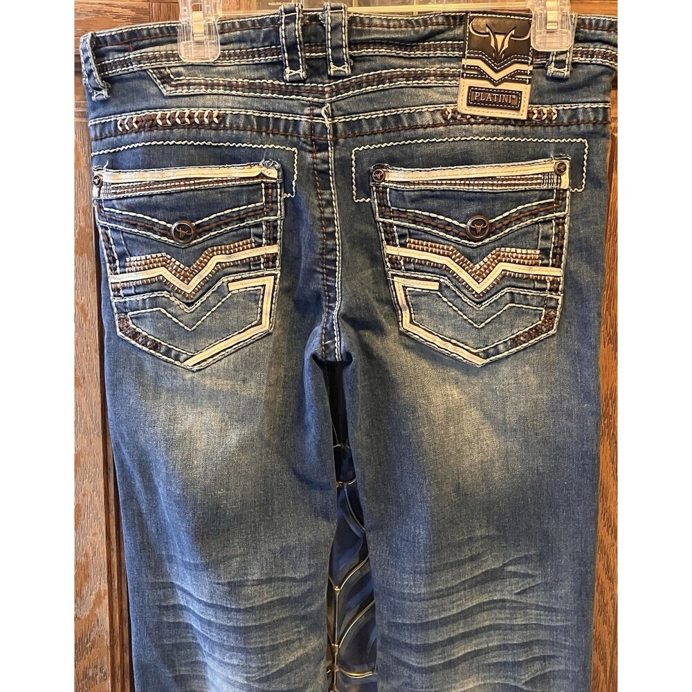 Plantini Holt Men's Low Rise Cowboy Slim Boot-cut Jeans 34x27 Distressed Stretch